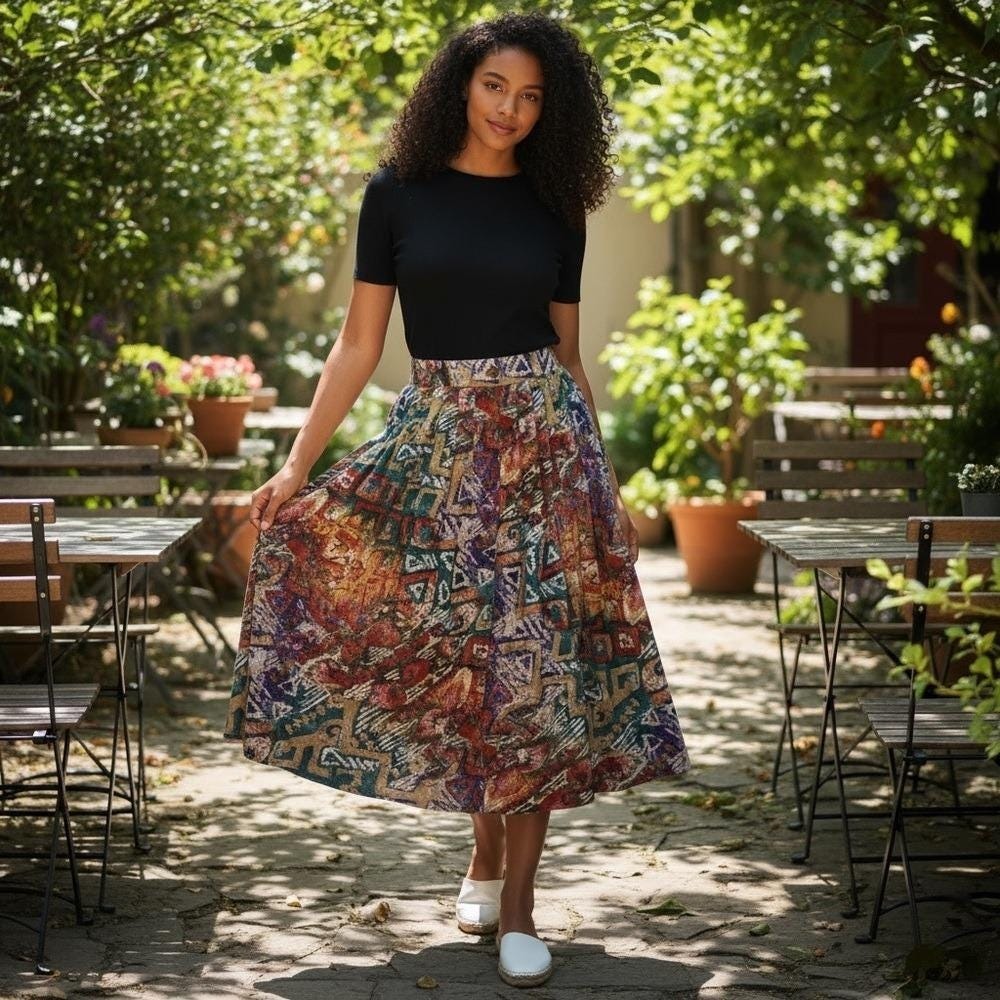 Vintage 80s Fritzi Of CA Skirt Colorful Boho‎ Womens L Large Button Down Skirt